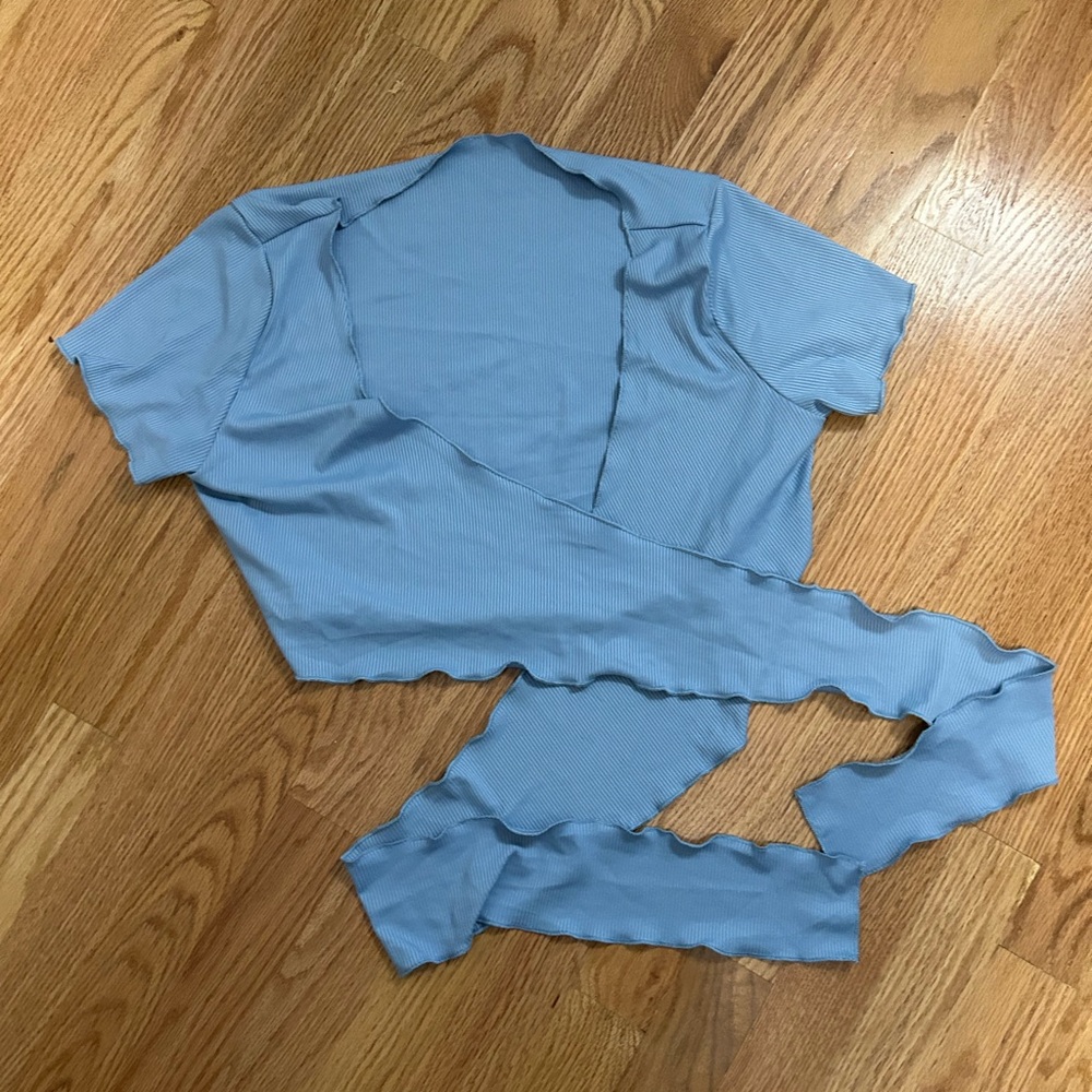 Light Blue Wrap Top